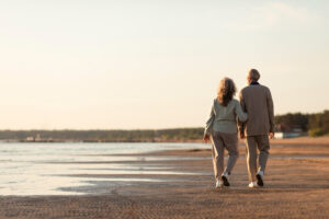 Happy couple on the beach.