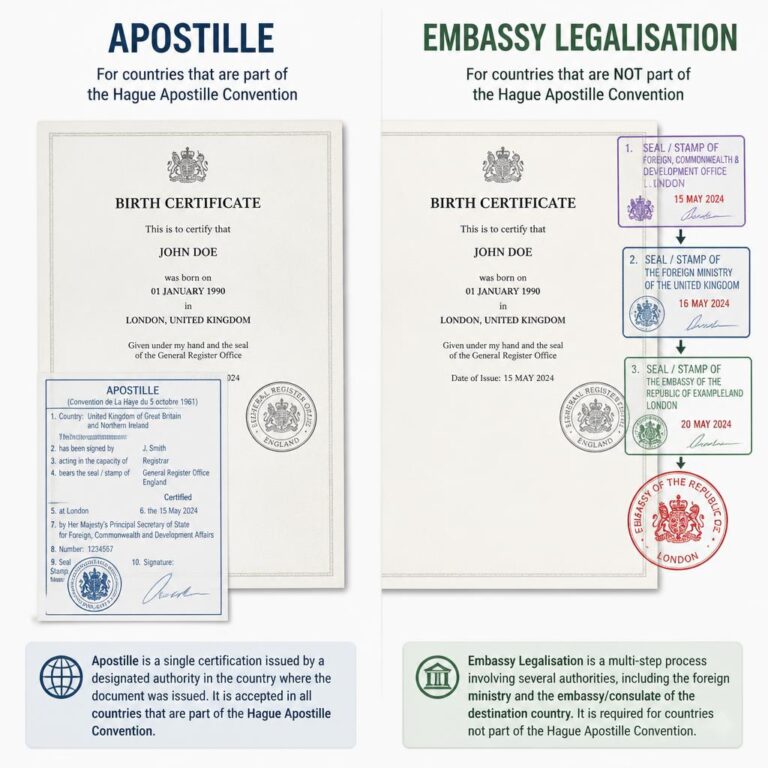 Apostilla vs. Legalización de Embajada