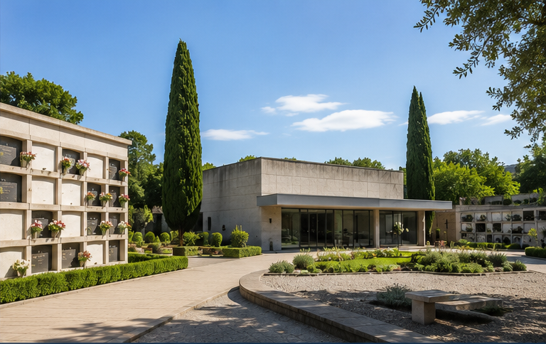 Cementerio español contemporáneo con nichos de entierro tradicionales